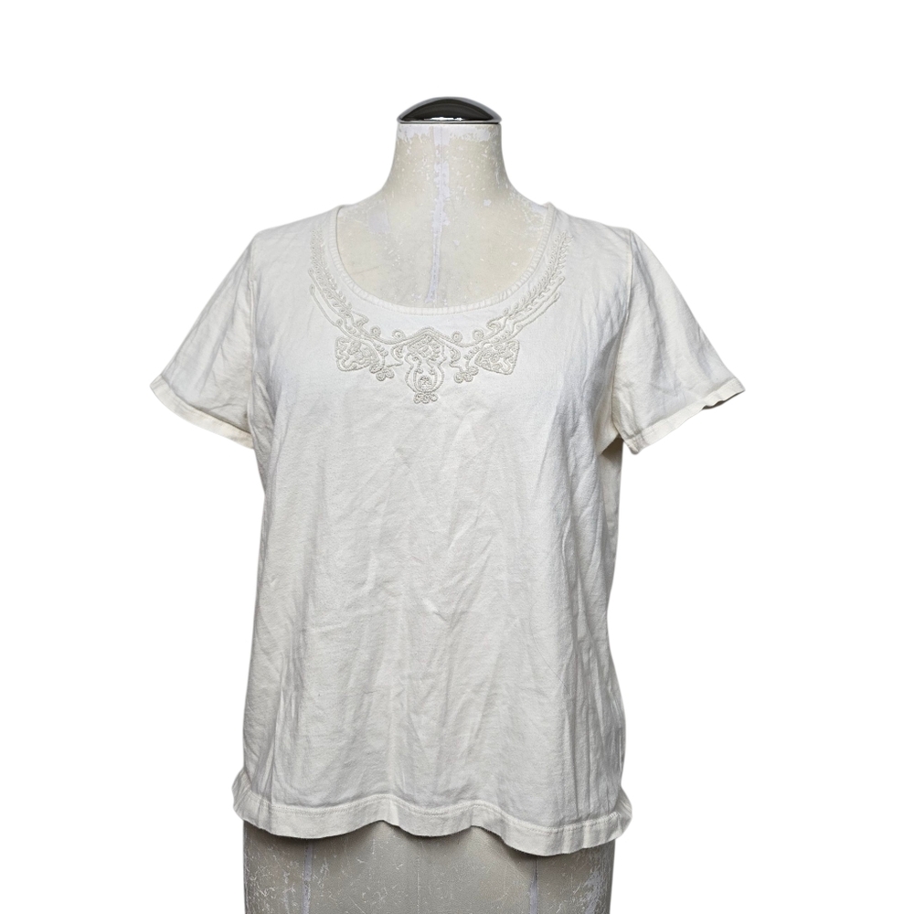 Off White Scoop Neck Shirt Short Sleeves Petite M